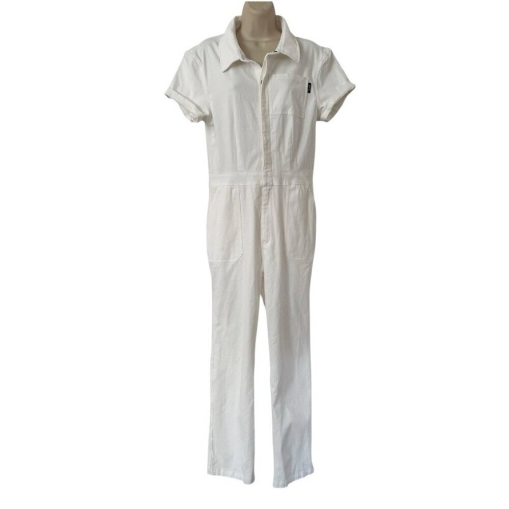 ATWYLD Women's Sz L Mechanic Style Off White  Utility Pockets Overalls Jumpsuit
